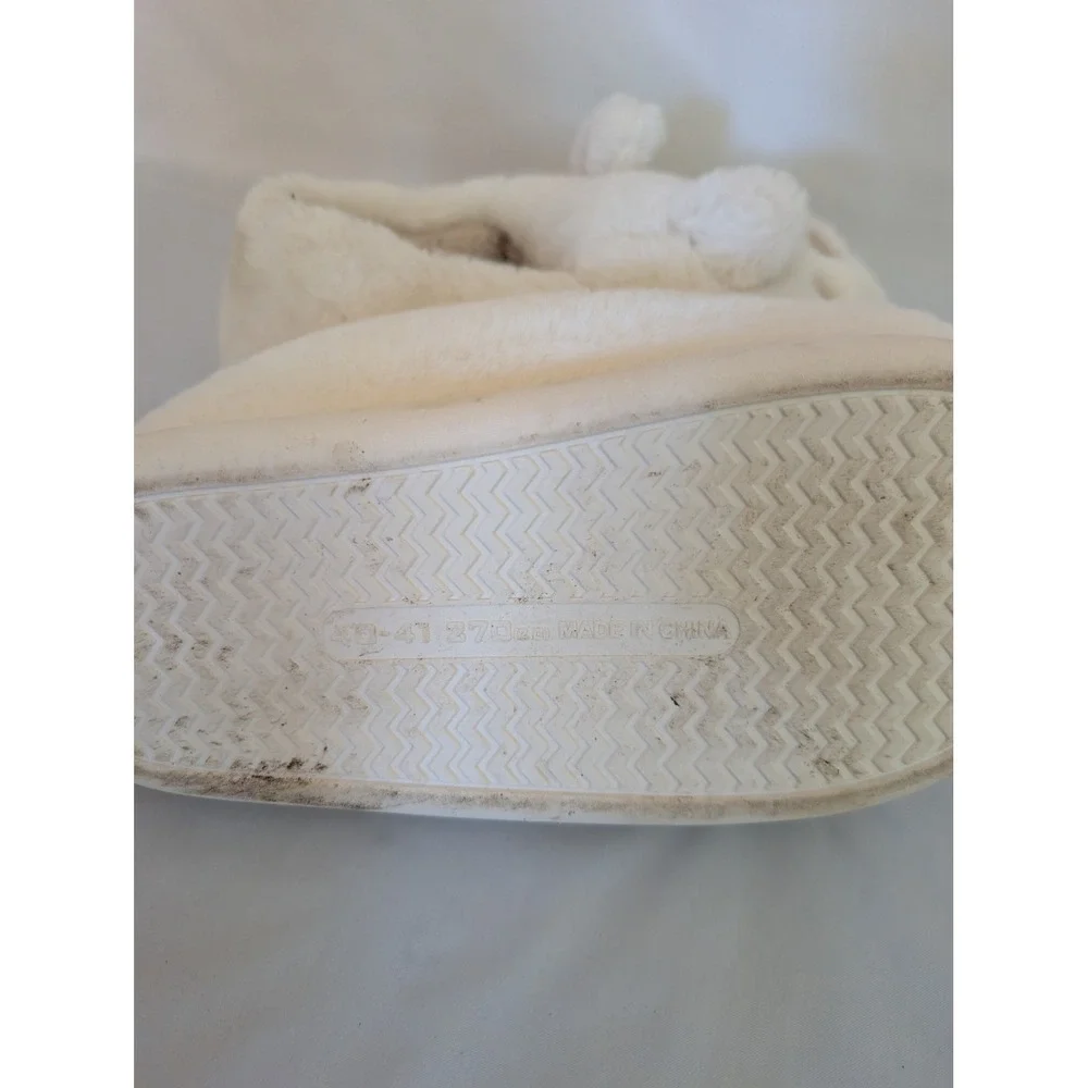 Kids Cream Fuzzy Plush Bear Slippers Faux Fur Animal Face House Shoes Size 5